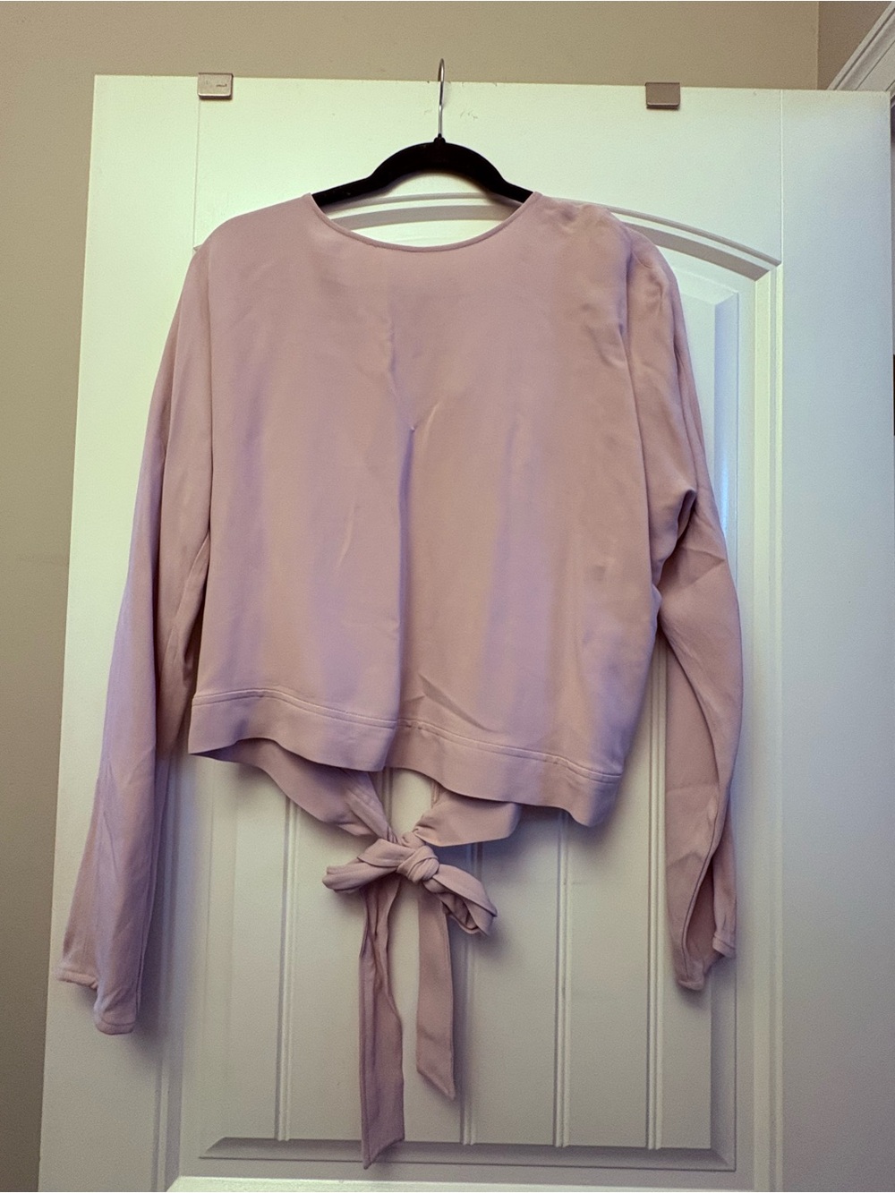 Aritzia Pale Pink Tie-Back Long Sleeve Blouse
